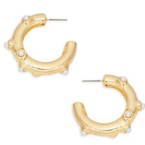 Kenneth Jay Lane Faux Pearl C-Hoop Earrings